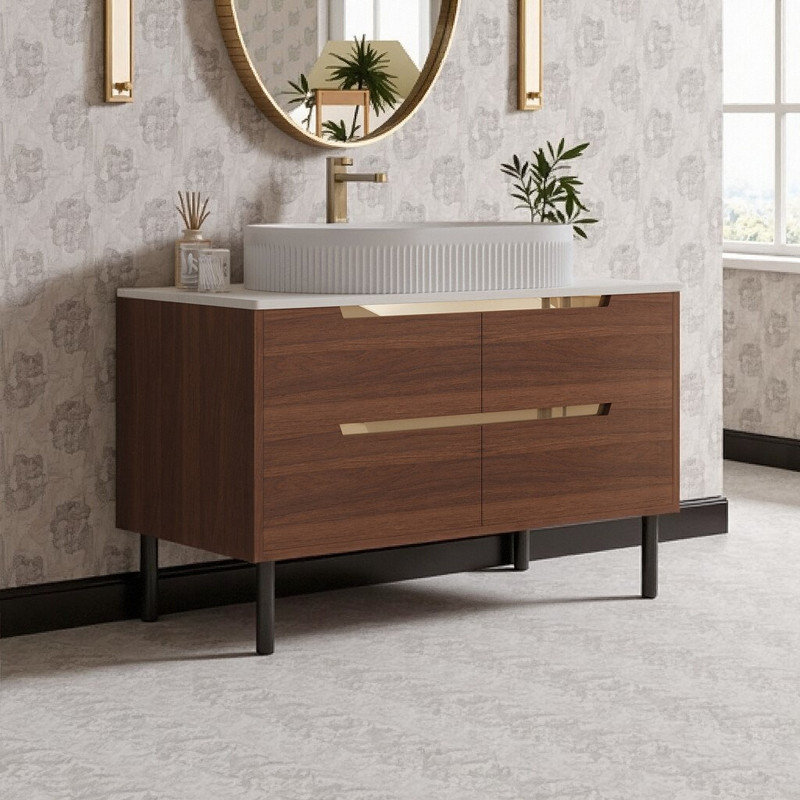 Meuble-lavabo double 36 po avec lavabo, 36 po, autoportant ou mural, Brun