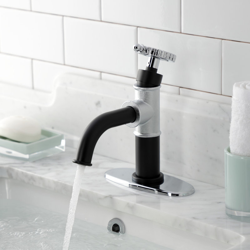 Kingston Brass Fuller Single-Handle 1-Hole Deck Mount Bathroom Faucet with Push Pop-Up and Deck Plate