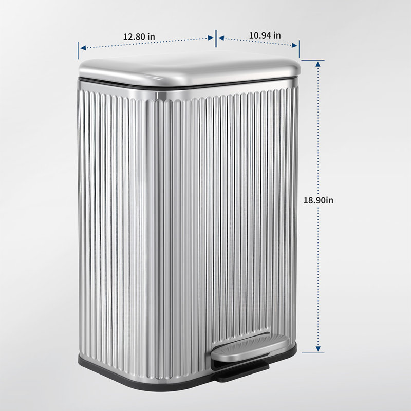 Poubelle de 5,2 gallons en acier inoxydable avec couvercle à fermeture en douceur, seau intérieur amovible et conception cannelée, poubelle peu encombrante pour la salle de bain, la cuisine et le bureau
