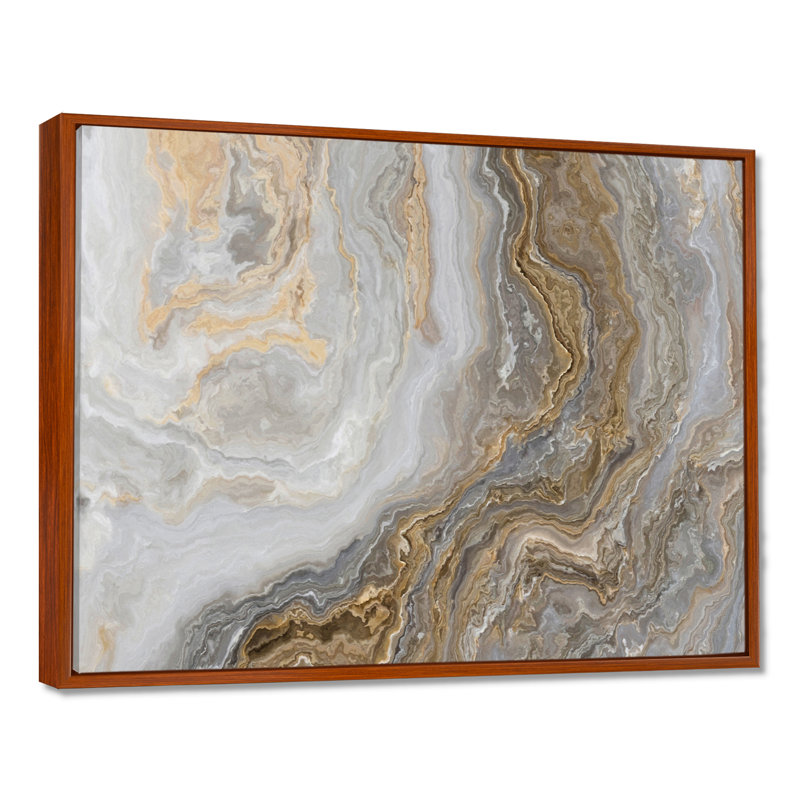 Art mural en marbre - marbre blanc avec veines de gris Curley et or - reproduction d'art sur toile, H 12 po x l 20 po, Brun