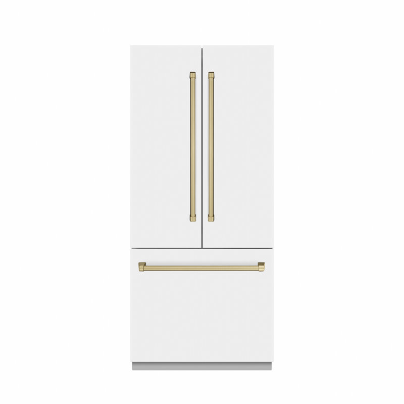 ZLINE Autograph Edition 36 in. 19.6 cu. ft. French Door Built-In Bottom Freezer Refrigerator with Water Dispenser and Ice Maker in Stainless Steel with Graphite Gray Interior and Accents