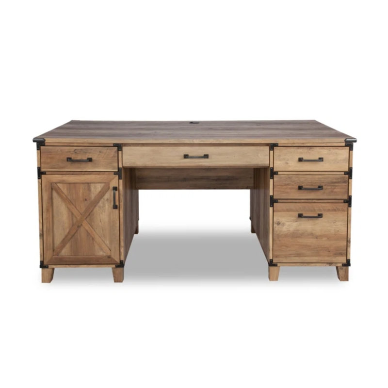 Ensemble de bureau de direction 3 pièces en bois - chêne rustique