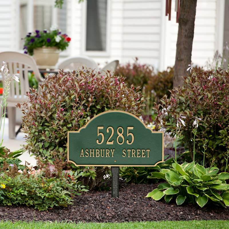 Fitzwilliams 2-Line Lawn Address Sign, Green/Gold, Yes