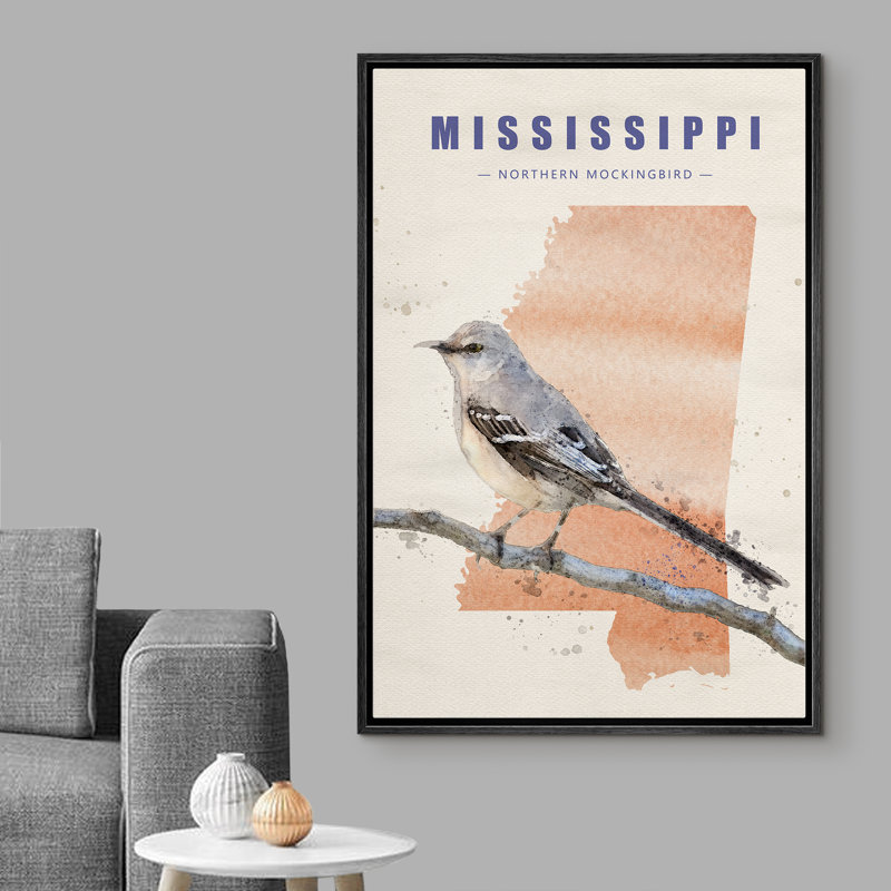Oiseau moqueur gris du nord IDÉE4WALL Mississippi, Noir, H 24 po x l 16 po x P 1,5 po