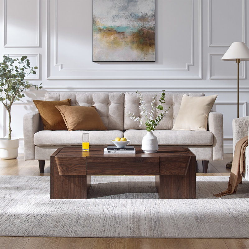 48''W Coffee Table with Storage Drawer, Square Wood Coffee Table for Living Room, Brown