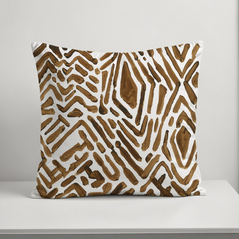 Abstract Outdoor Reversible Throw Pillow, 18" H x 18" W, Brown