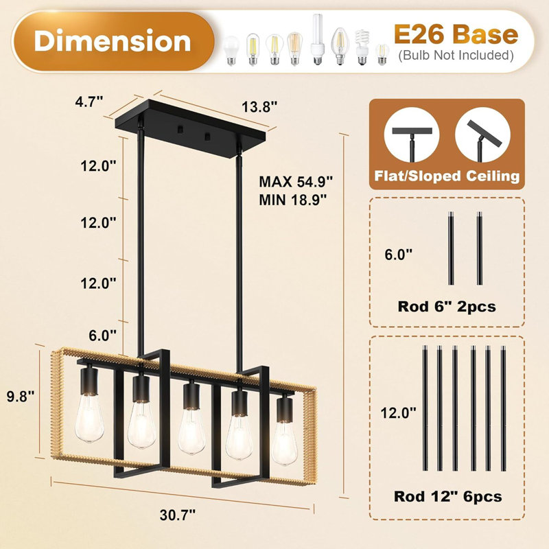 Kitchen Island Light, 5-Light Adjustable