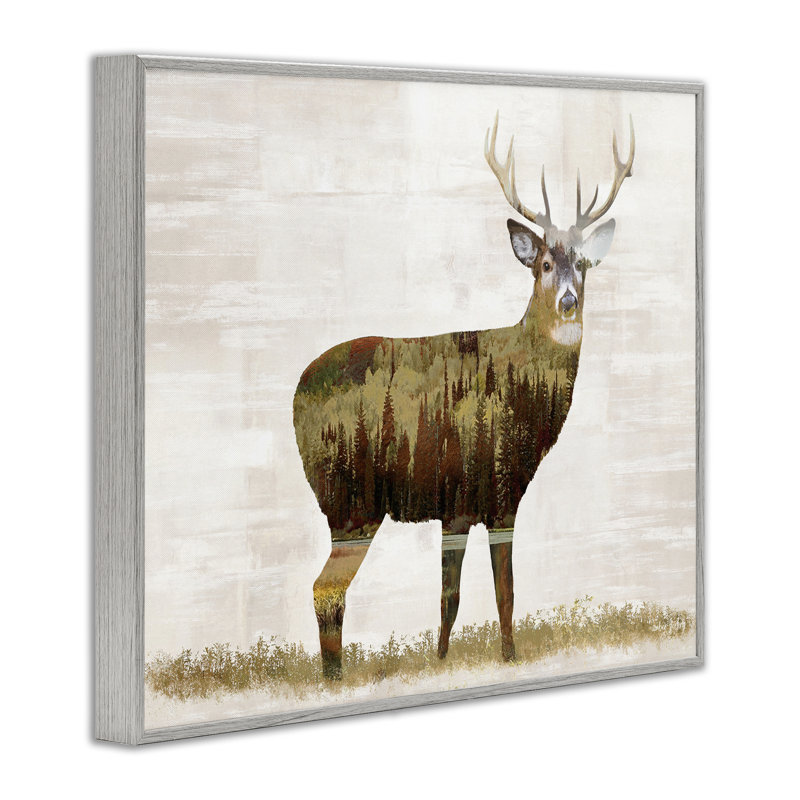 Forest Pattern Deer Giclee Art by Amber Sterling, 11" H x 14" W, Farmhouse Gray Framed Giclee
