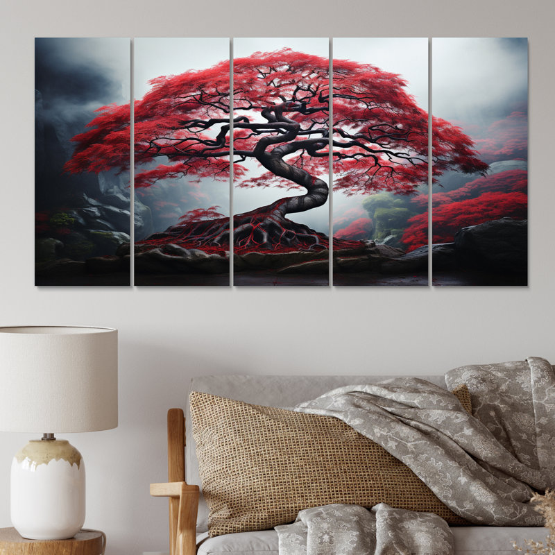 Érable japonais rouge sur toile, 5 pièces
