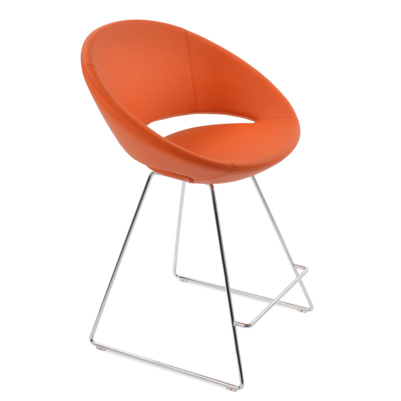 Crescent Wire Bar & Counter Stool, Leatherette-Orange, Bar Stool (29" Seat Height)