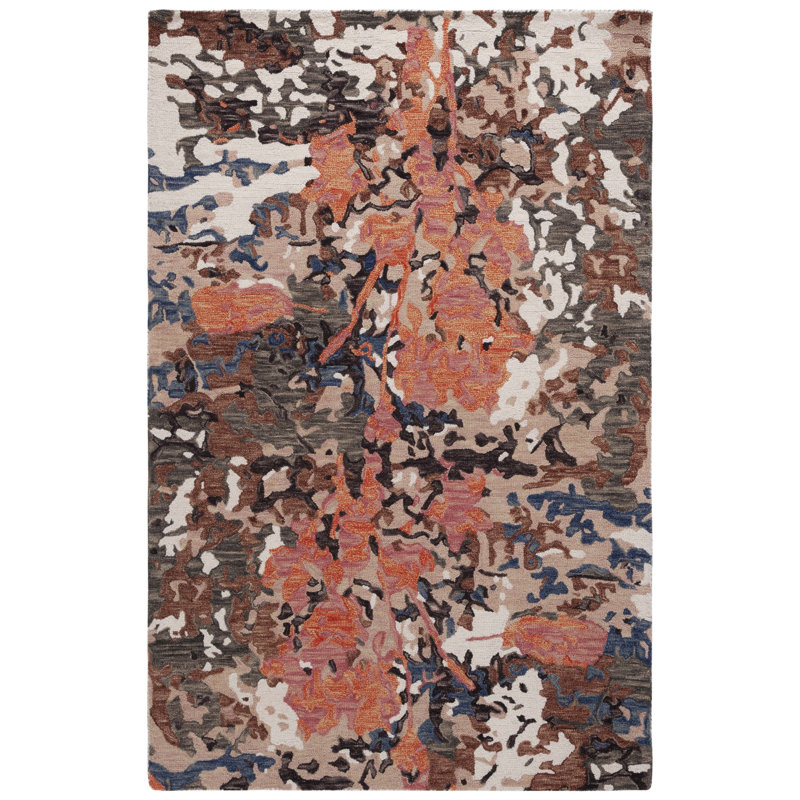 Blossom Hand Tufted Wool/Cotton Abstract Rug in Pink/Ivory, Rectangle 5' x 8'