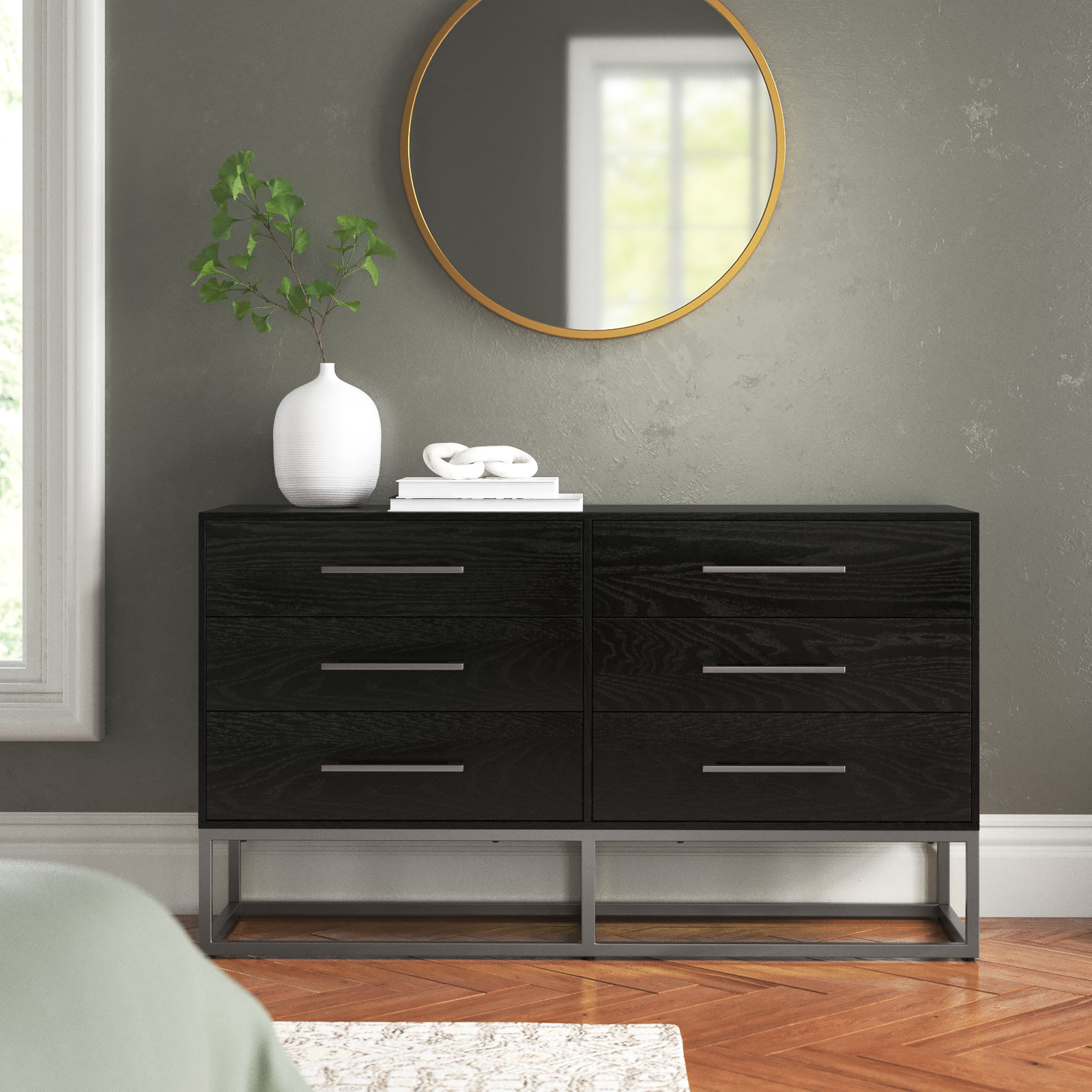 Sheldon 56 " Double Dresser, Silver/Black