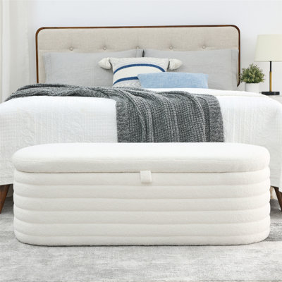Storage Ottoman Bench Upholstered Fabric Storage Bench End of Bed Stool with Safety Hinge