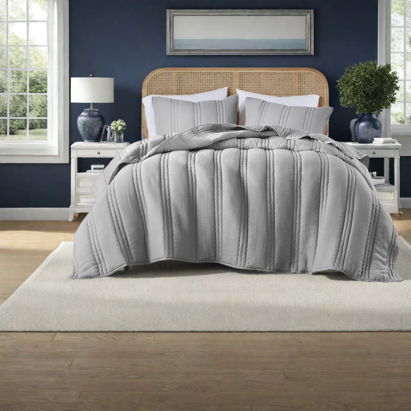King/cal King Bedding Sets, Gray Polyester, Modern Style