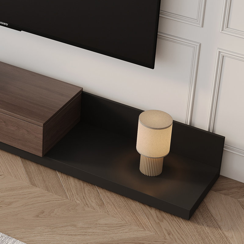 Carmavy Extendable TV Stand For Tvs Up To 85'' With Storage Drawers, Walnut/Matte Black
