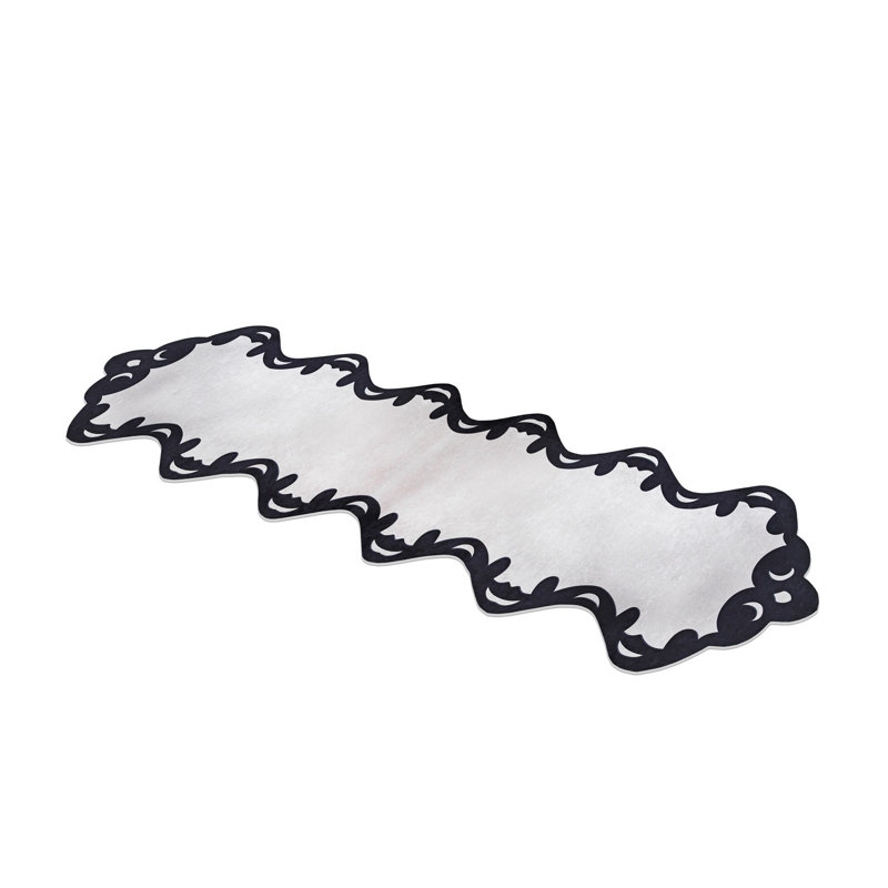 Tapis noir / gris clair en polyester tissé à la machine Novelty Strayer, Nouveauté 2 pi 7 po x 9 pi 10 po