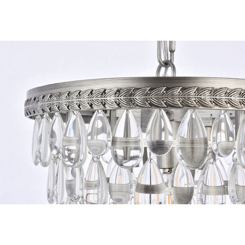 Lustre à 3 lumières avec accents en cristal Beno, Argent antique