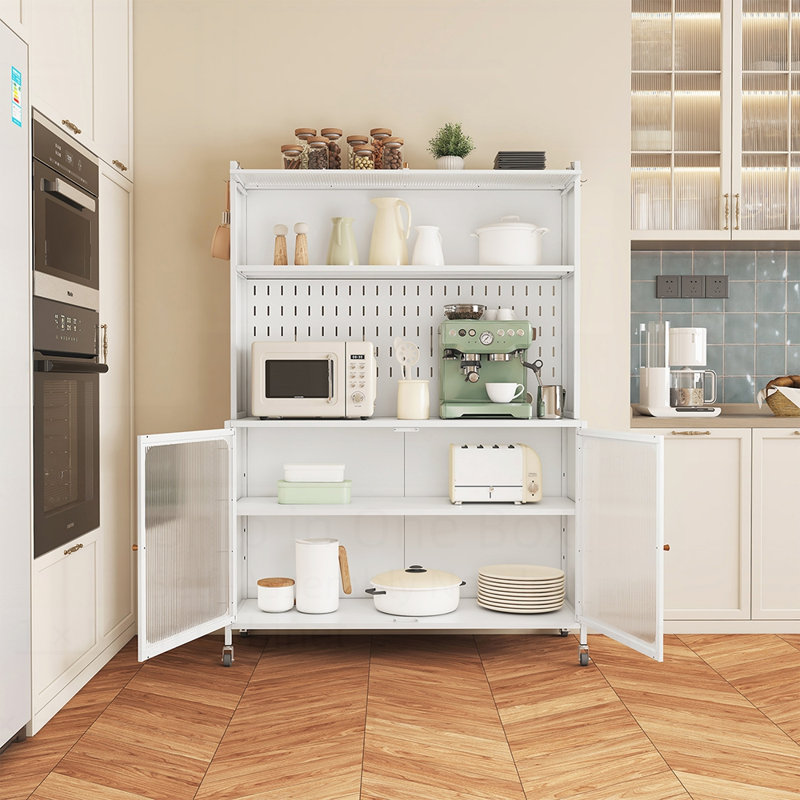 Grand garde-manger avec portes en verre, tablettes réglables et rangement multifonctionnel pour différentes pièces