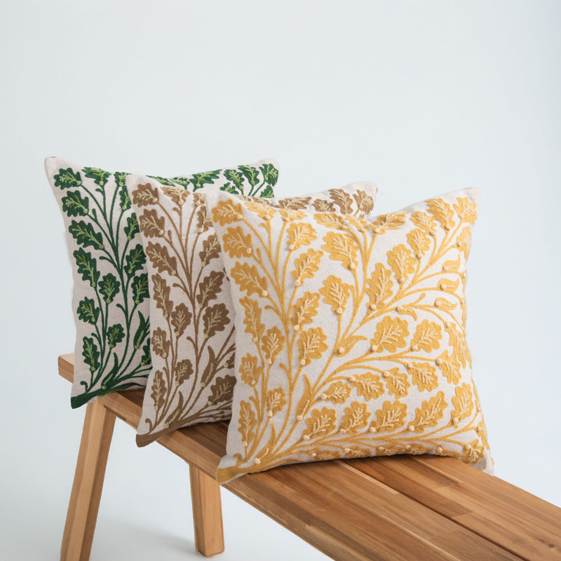Coussin décoratif en toile de coton recyclé, Polyester, Naturel / Vert