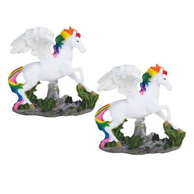 "2-PC Set" ICE ARMOR 5.5"W Pegasus with Rainbow Mane Statue Unicorn Figurine Figurine Statue Ornament Home/Room Decor and Perfect Gift Ideas for House Warming, Holidays and Birthdays Great Collectible Addition