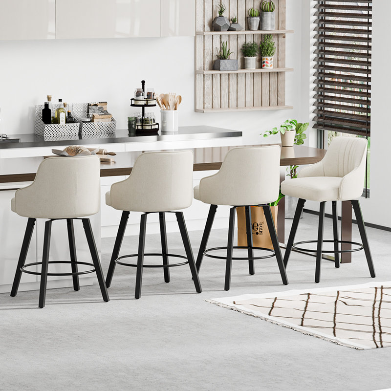 Modern Upholstered Swivel Bar Stool, Beige, 2