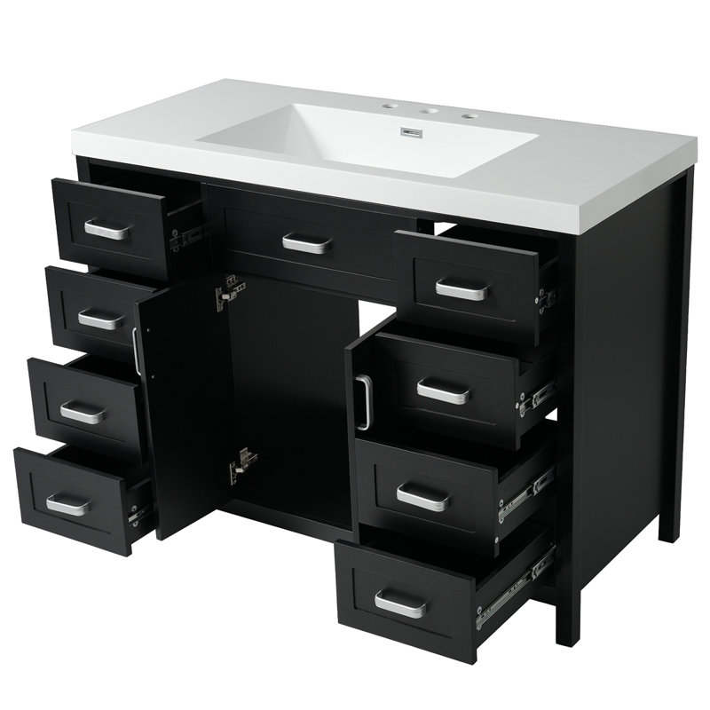 Meuble-lavabo 48 po avec lavabo, 2 portes et 8 tiroirs, système de fermeture en douceur, conception classique, Noir