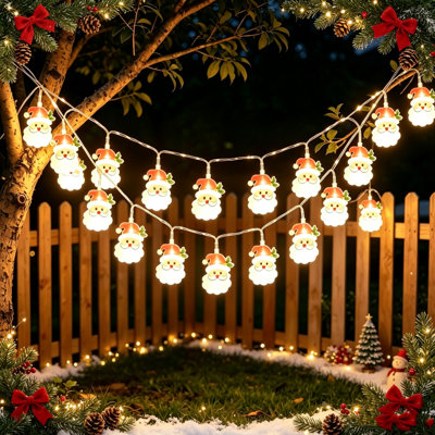 Père Noël en forme de guirlande de lumières à DEL, lumières chaudes, manteau de fenêtre intérieur, lumières décoratives de Noël pour les fêtes, décoration murale, pile de 3,2 m, pile non incluse