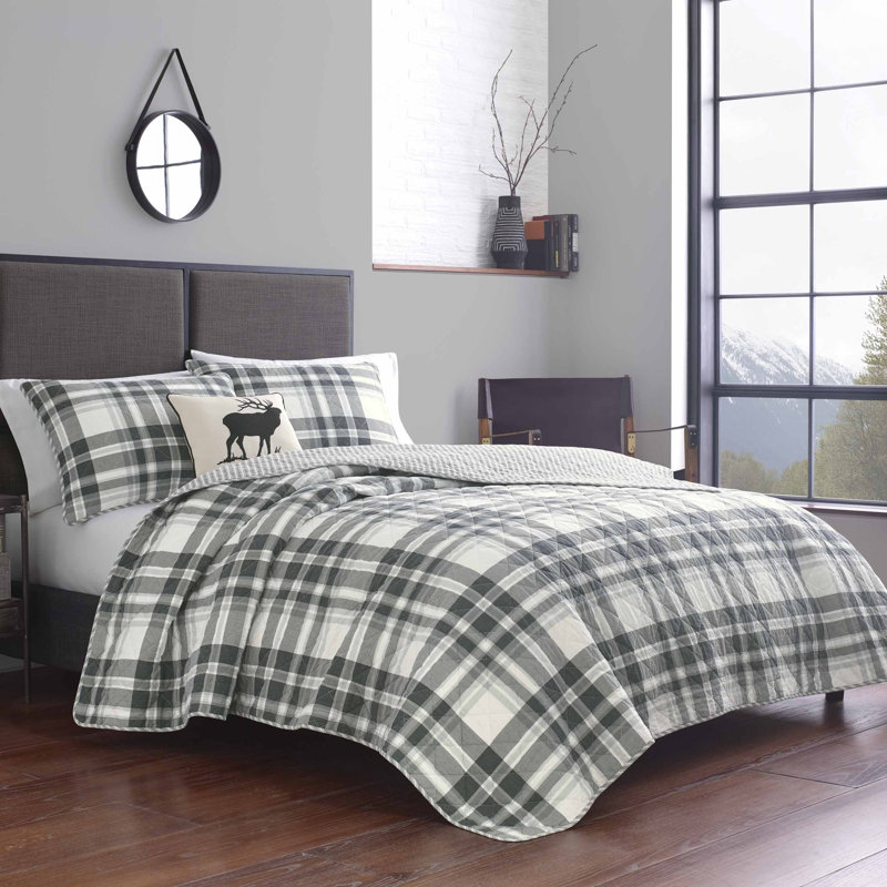 Ensemble de courtepointe en coton Eddie Bauer Coal Creek, Courtepointe grande + 2 taies décoratives, Gris