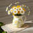 White Ceramic Pitcher Vase with Yellow Lemon Motif
