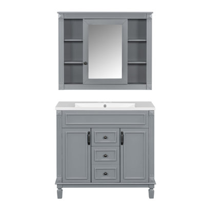 Nerida 36'' Freestanding Bathroom Vanity with Ceramic Sink, Mirror Cabinet & Soft-Close Doors
