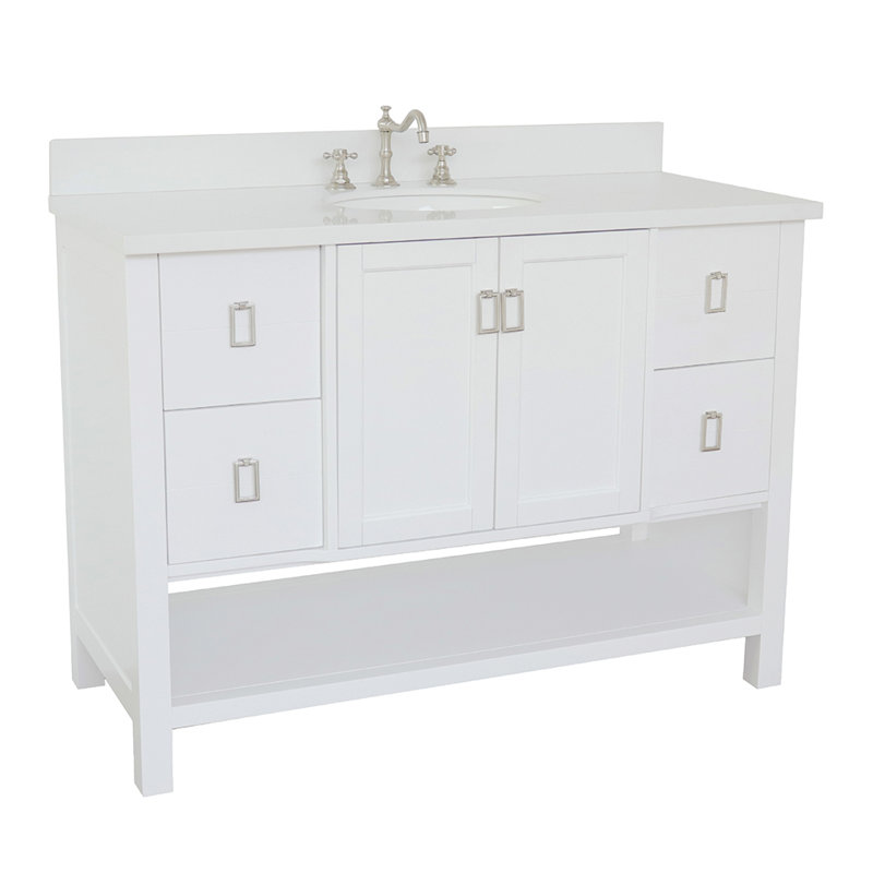 Wilhoit 49'' Single Bathroom Vanity with Top, White/White Quartz