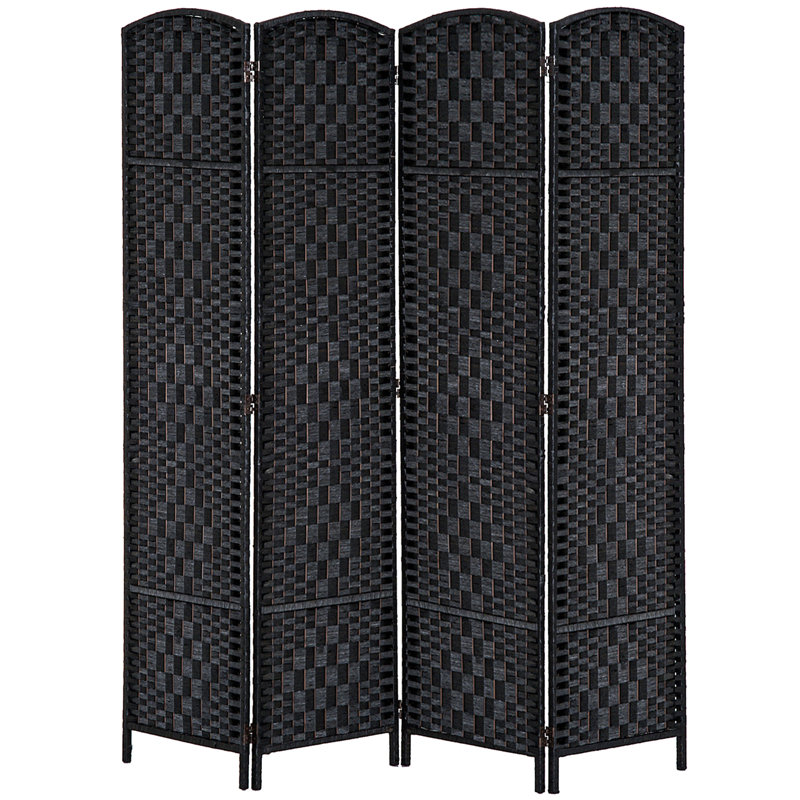 Paravent de 6 pi de hauteur - noir. Élégante cloison d'intimité pour toute pièce, 4 panneaux, charnières, écran noir facile à manipuler. Espaces de toilettage pour animaux de compagnie, avec charnière pratique et fonctionnalité portative