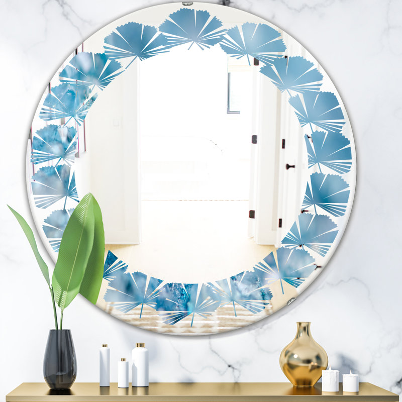 Miroir mural Coastal, H 23,6 po x l 23,6 po, Feuilles, cristaux, agate