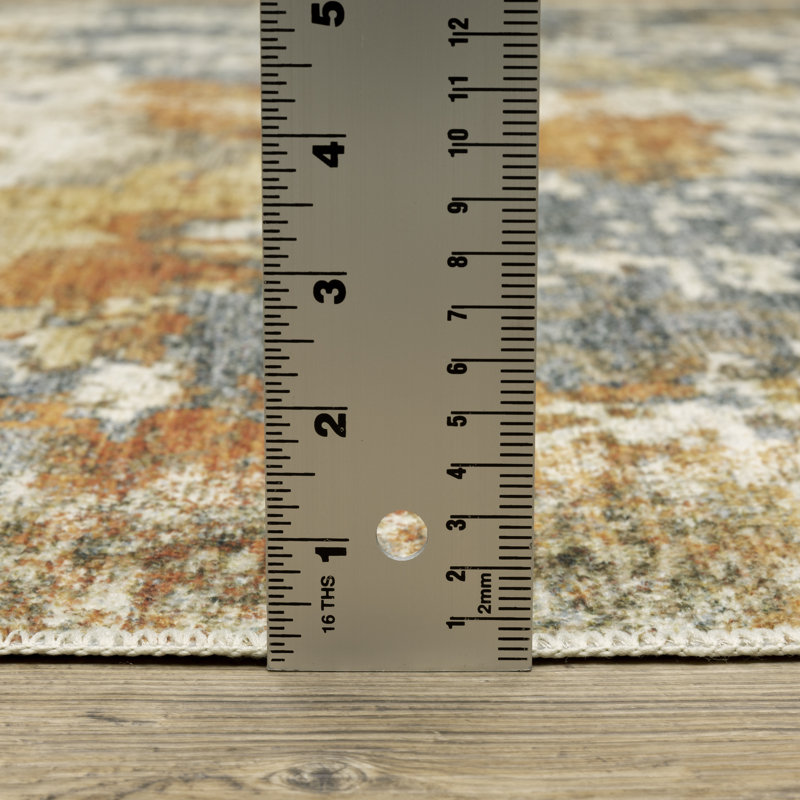Tapis jaune / gris / bleu Meltzer, Rectangle 7 pi 6 po x 10 pi