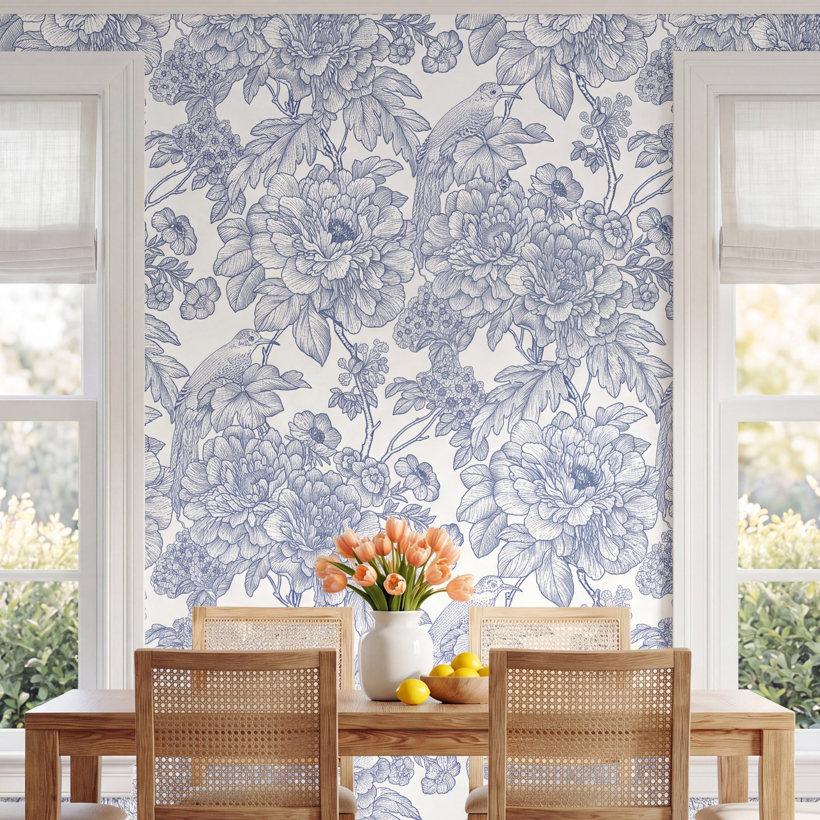 Vincie Peel & Stick Floral Wallpaper, Blue