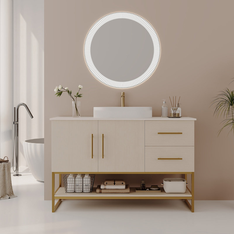 Meuble-lavabo moderne 47,2 po avec lavabo vasque en céramique, armoire autoportante dorée