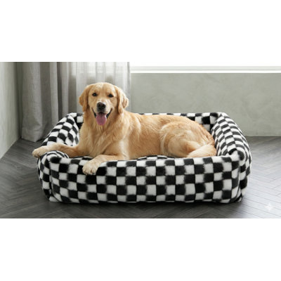 Lit pour chien de taille moyenne, de conception orthopédique rectangulaire lavable, fabriqué en velours côtelé et en molleton, comprend une housse à fermeture à glissière amovible, un mignon petit lit apaisant avec fond antidérapant