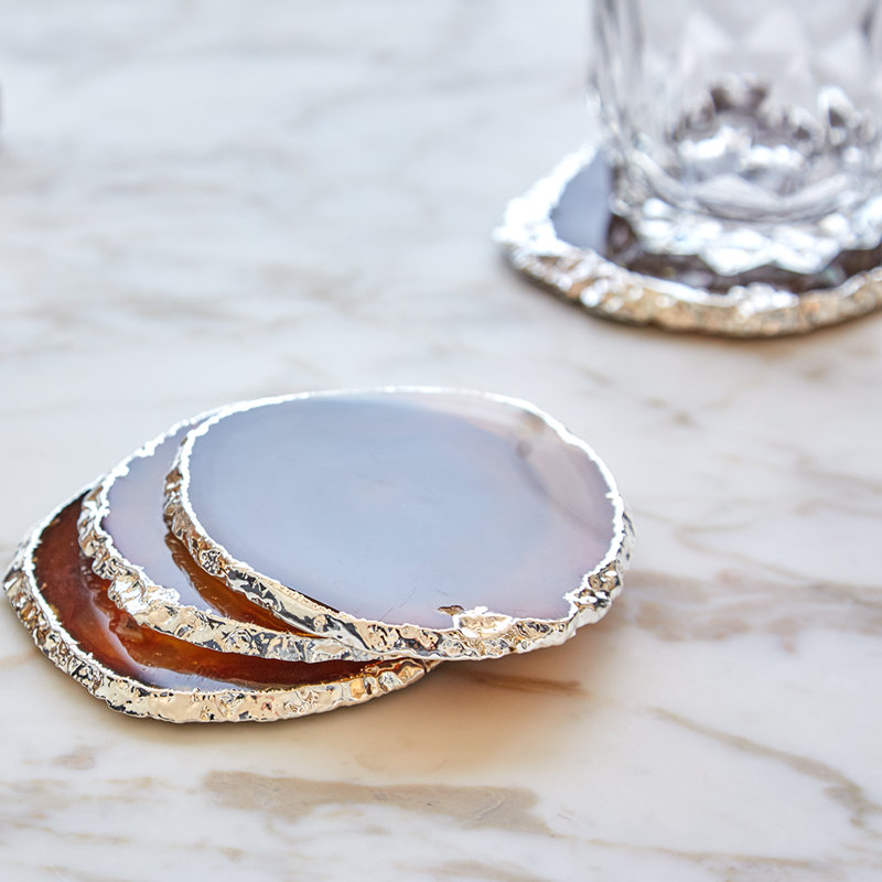 Anna New York Agate Coaster, Sand/Silver