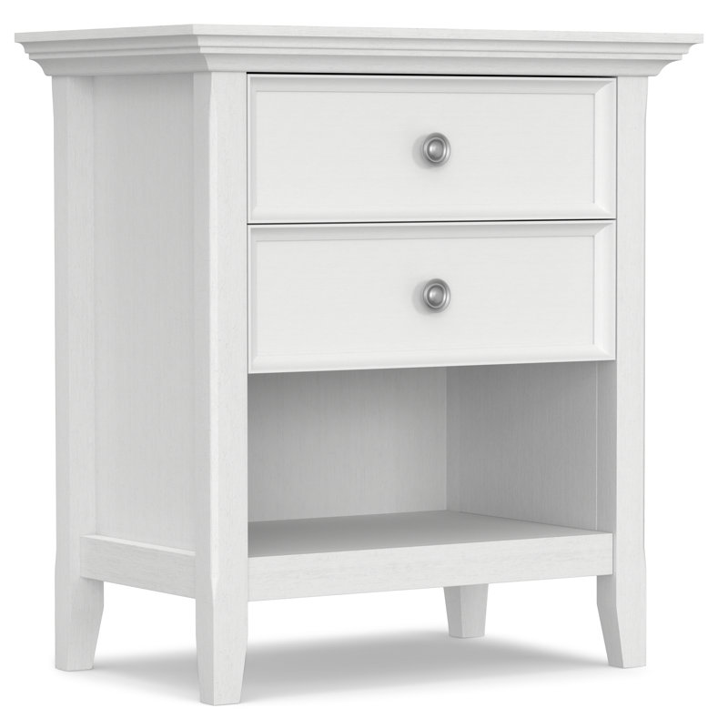 Amherst 24"W Solid Wood Transitional Nightstand with 2 Drawers and Open Storage Shelf, White