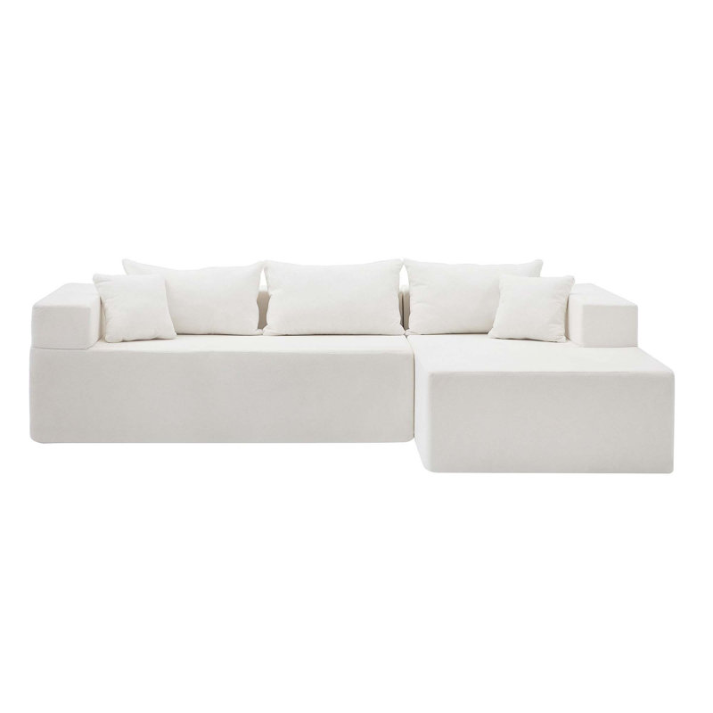 Ensemble de canapé-lit modulaire rembourré en L 2 pièces, Tissu beige