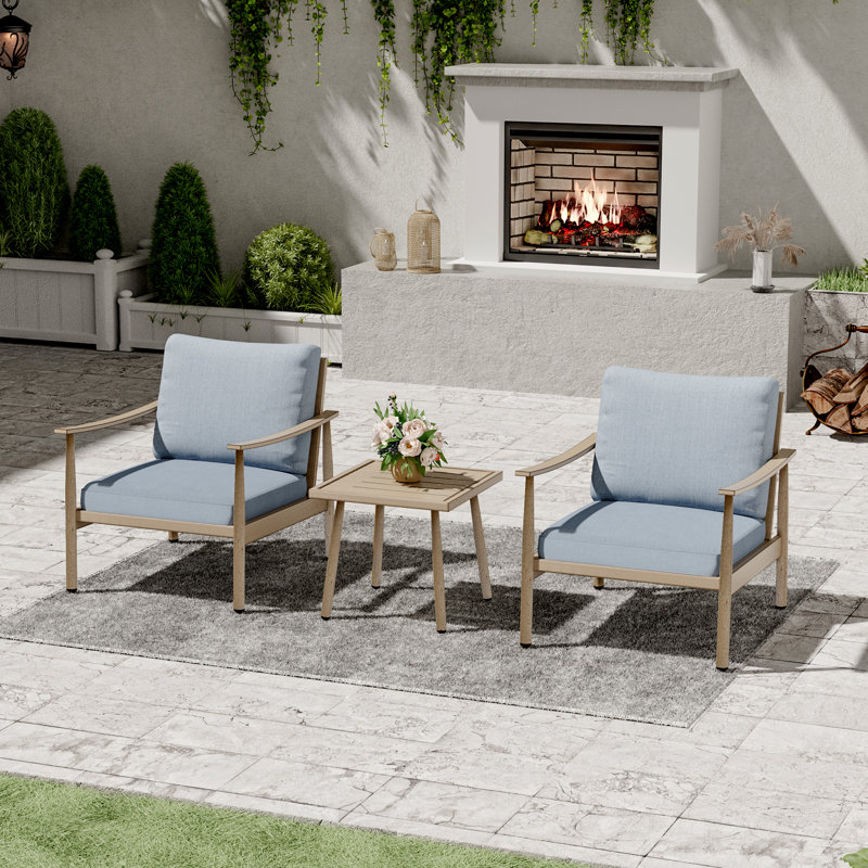 Mariene Aluminum Outdoor Lounge Chair, Blue, Beige