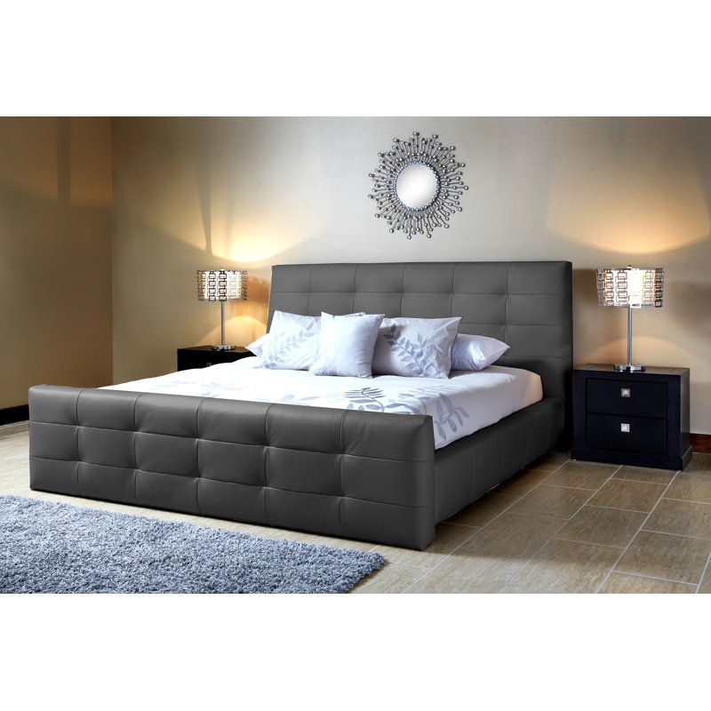 Ignas Leather Platform Bed, Grey, King