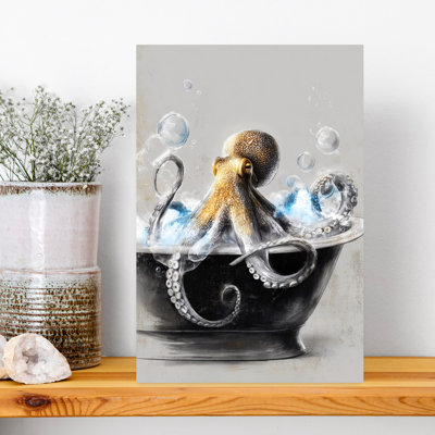 Octopus In Bathtube 4 by Justyna Jaszke - Wrapped Canvas Print