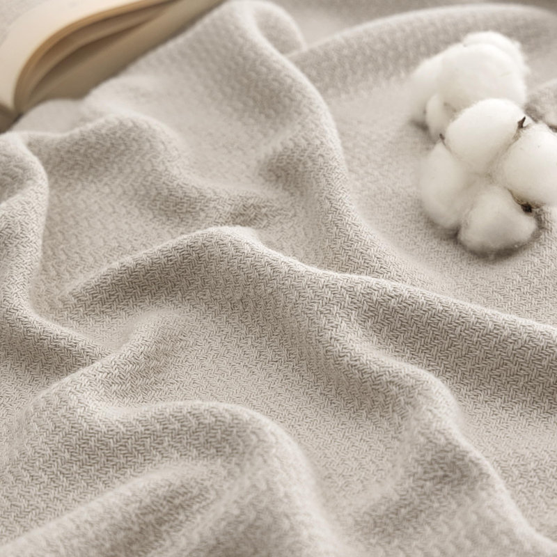 Bedsure 100% Cotton Blanket Soft Cozy Textured Herringbone Woven Blanket for All Seasons, Linen Beige, Throw XL