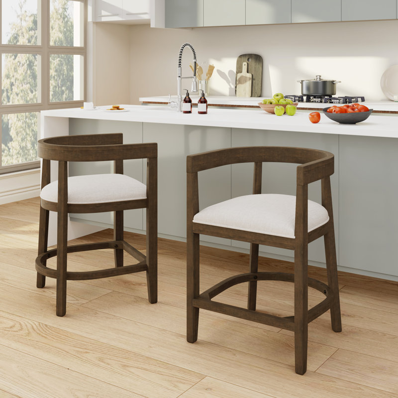Tabouret de comptoir en bois d'hévéa Gurseese, Noyer, Tabouret de comptoir (siège d'une hauteur de 25,2