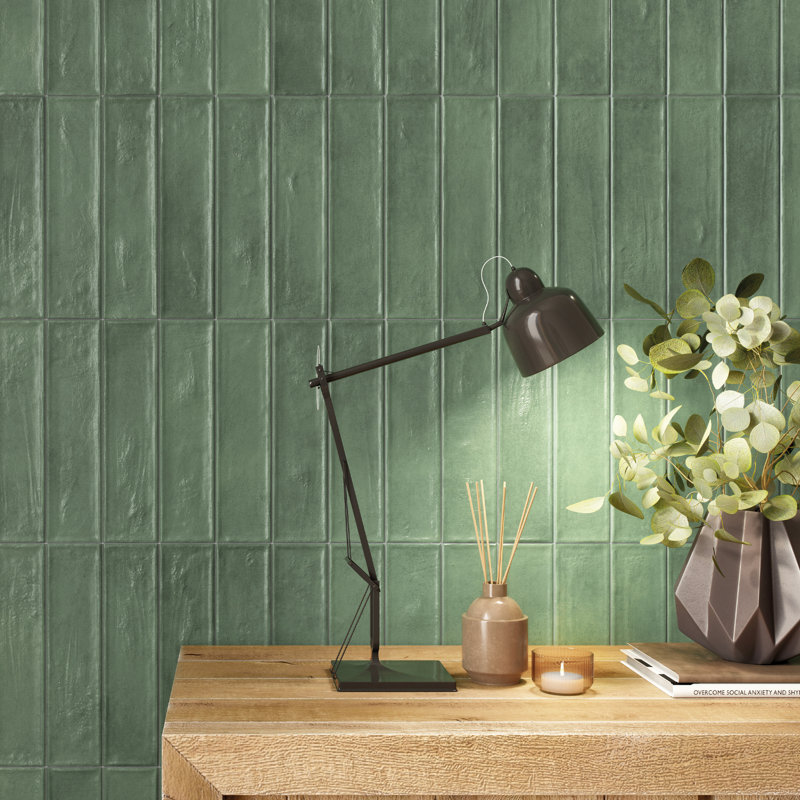 Tavira 2.95 In. X 11.81 In. Satin Ceramic Subway Wall Tile, Romero Green