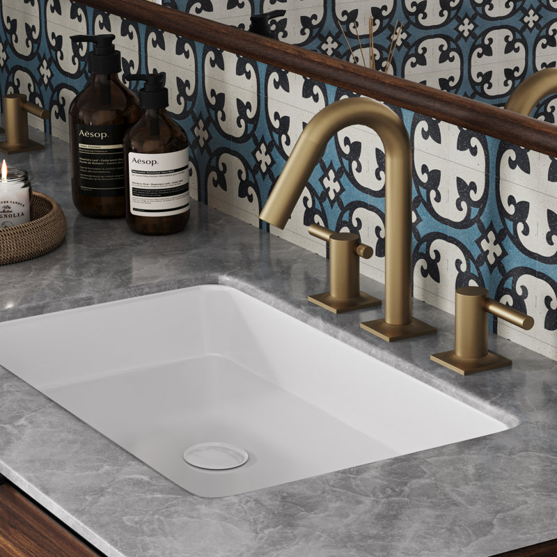 Robinet de salle de bain à large entraxe avec bonde, Or brossé