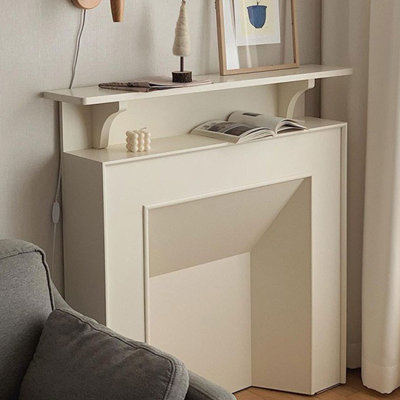 Beige Manufactured Wood Freestanding Fireplace