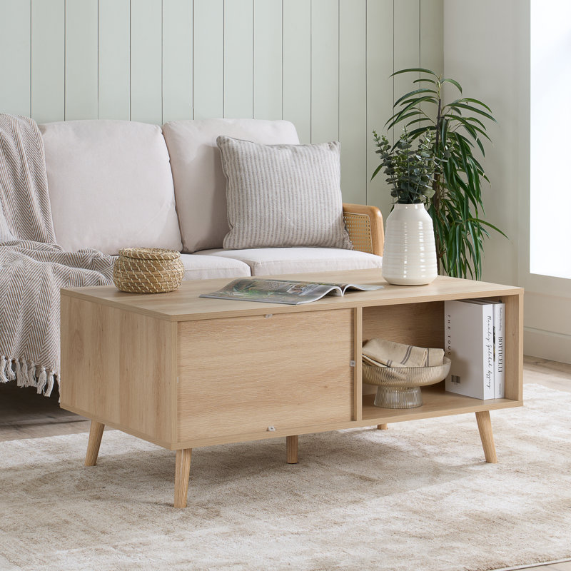 Mardell 1 Drawer Coffee Table 100CM Width - Herringbone/Chevron effect, OAK