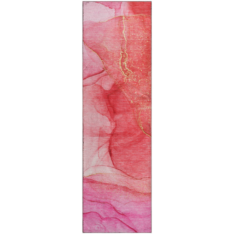 Tapis rose Cerrito AMF507 lavable à la machine de qualité supérieure, Tapis de couloir 2 pi 3 po x 7 pi 6 po